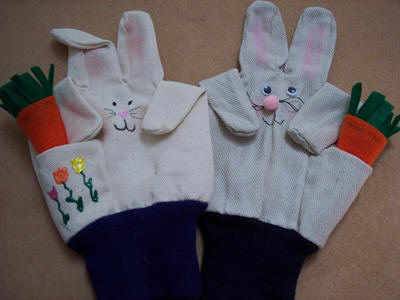 Easter Bunny Puppet crafted from a cotton work glove